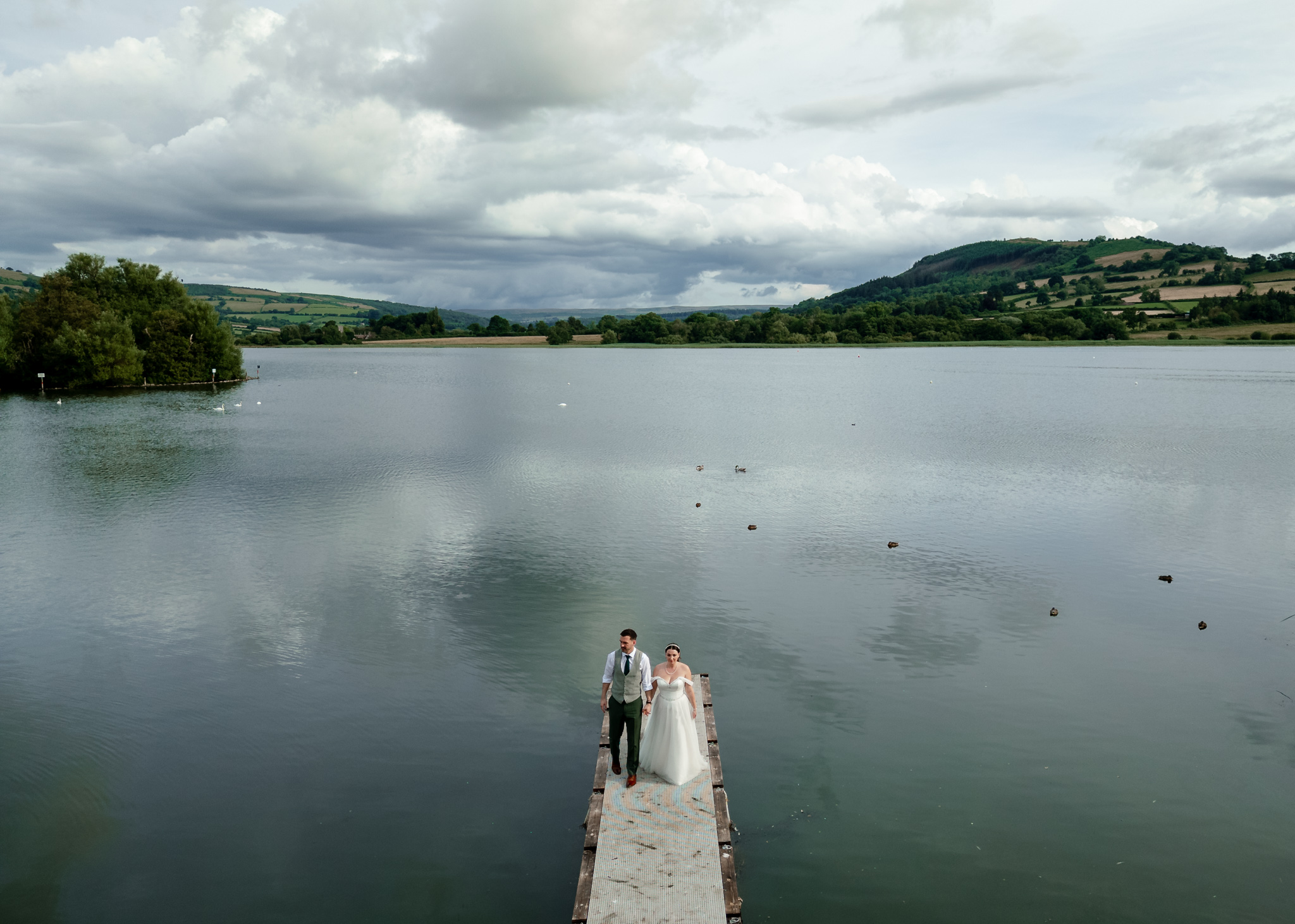 Peterstone Court Wedding Photography - Drone Couple Portraits at Llangorse Lake