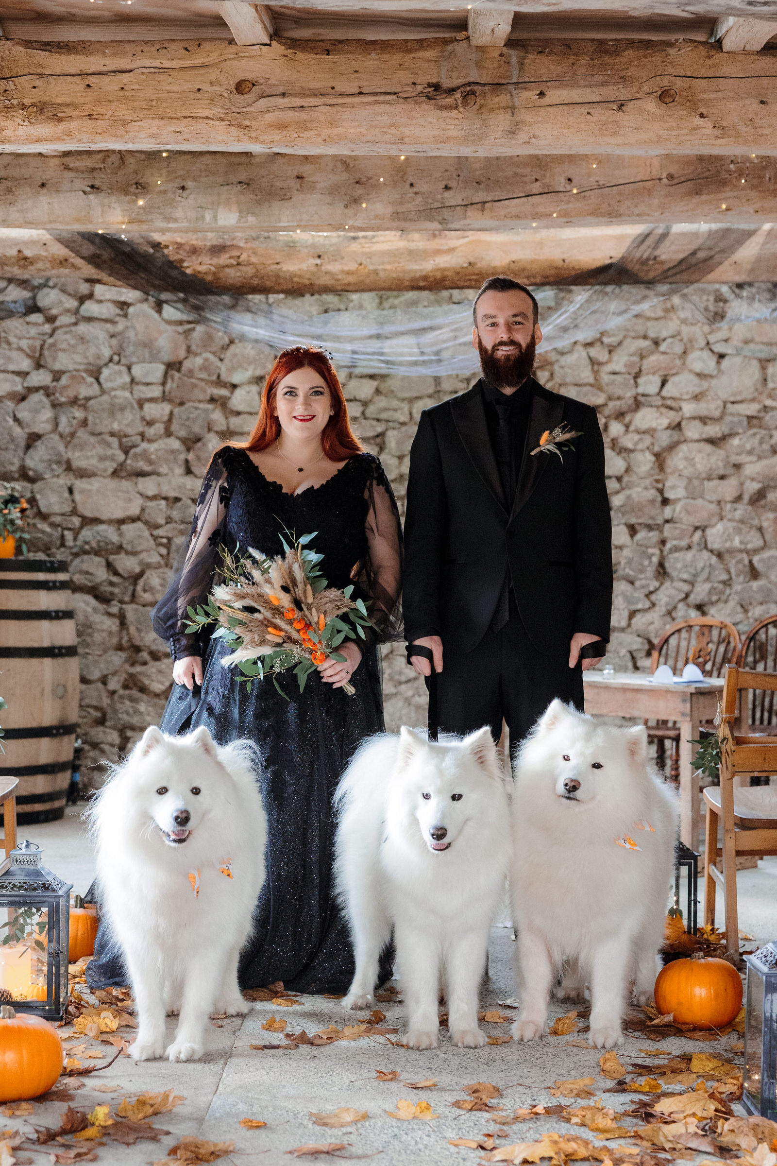 Cardeeth wedding. Halloween wedding in West Wales with bride in black wedding dress